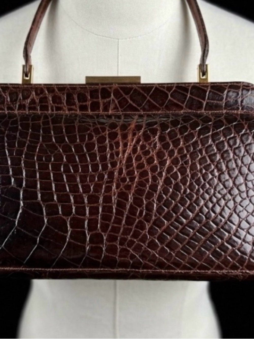 Brown Croc-Embossed Leather Crossbody Bag